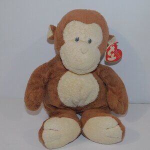 2007 Ty Pluffies Brown Monkey Dangles 11" Bean Bag Plush w Tag Sewn Eyes *READ